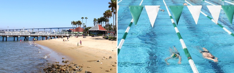 a beach and a pool